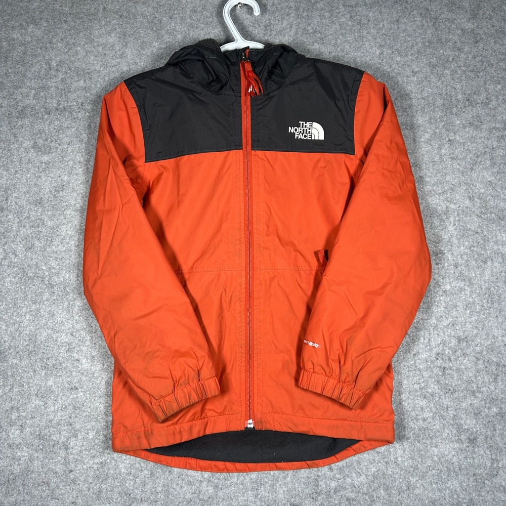 The North Face dryvent Jacket Boys Size 10/12 Orange Black Fleece Lined